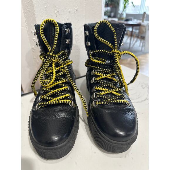 Shoe The Bear Agda Black Leather Hiking Boot Plateau Sole, Size 38, EUC - Picture 3 of 8